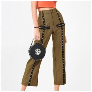 Valfré Avril Pants Black & Yellow Houndstooth High Rise Cropped Womens Size S